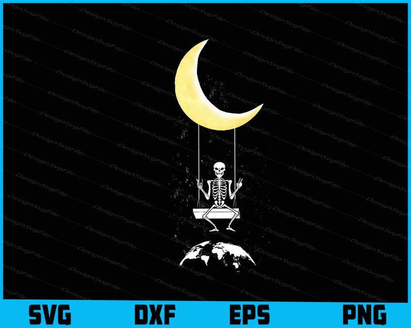Skeleton Rock On Moon Spooky Halloween Rock Band SVG