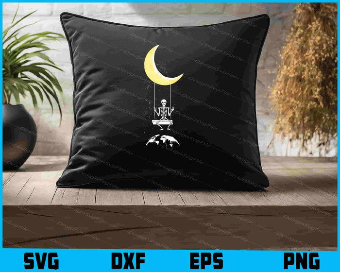 Skeleton Rock On Moon Spooky Halloween Rock Band SVG