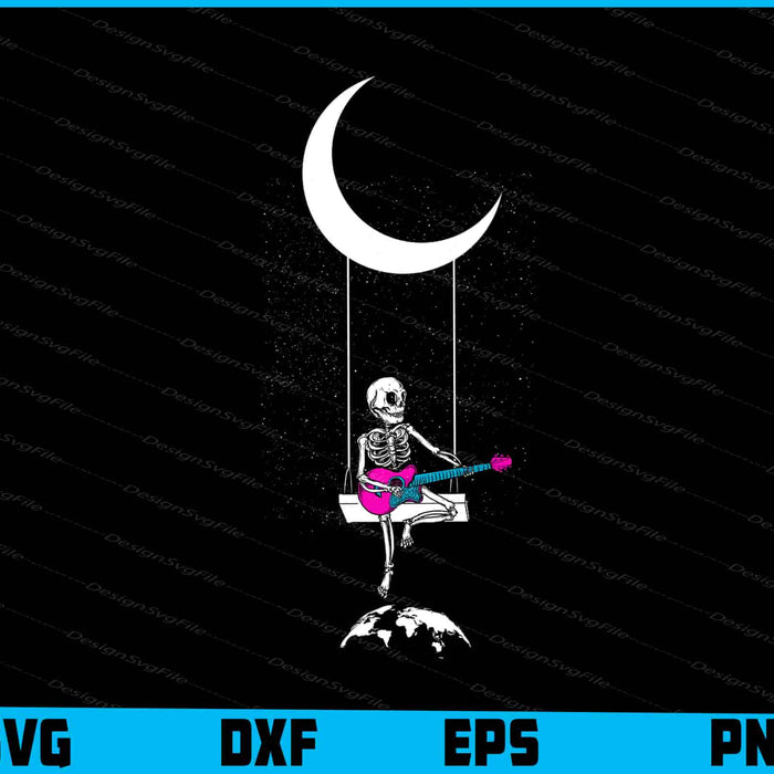 Skeleton Rock On Moon Spooky Halloween SVG
