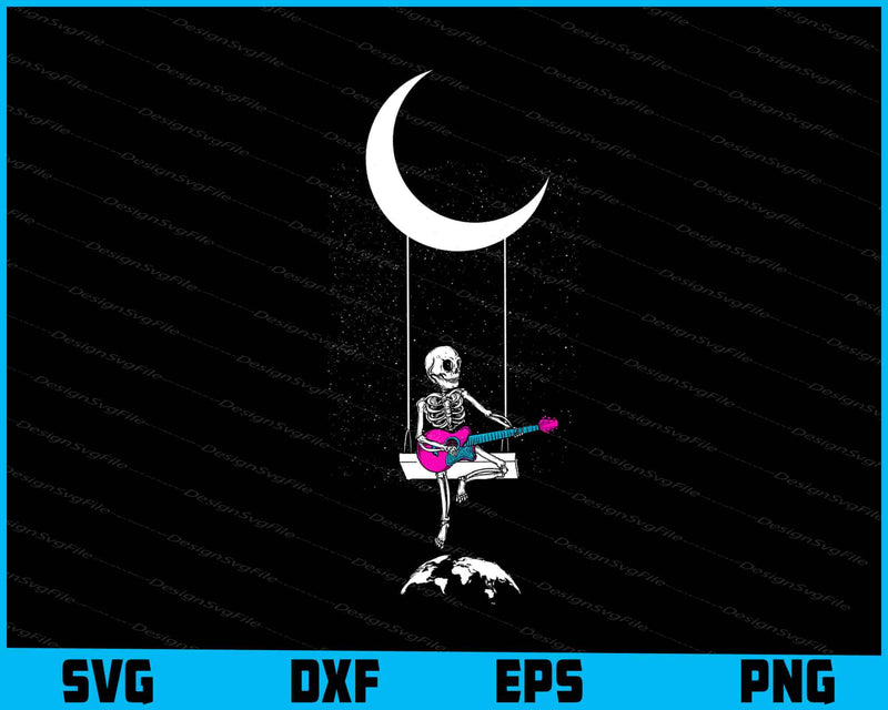 Skeleton Rock On Moon Spooky Halloween SVG