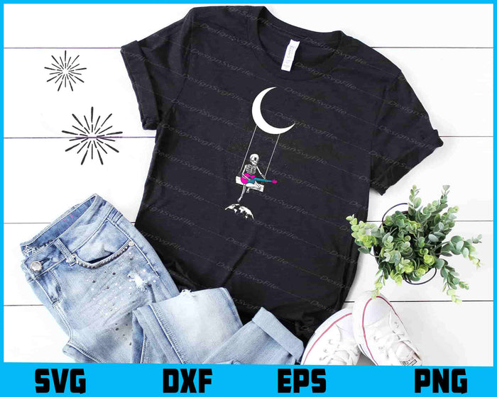 Skeleton Rock On Moon Spooky Halloween SVG