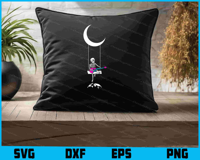 Skeleton Rock On Moon Spooky Halloween SVG