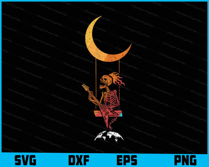 Skeleton Rock On Moon Spooky Halloween Rock Band SVG