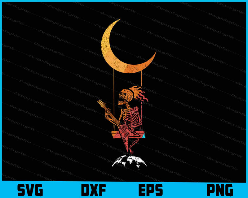 Skeleton Rock On Moon Spooky Halloween Rock Band SVG