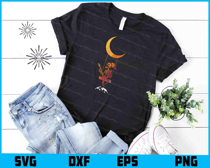 Skeleton Rock On Moon Spooky Halloween Rock Band SVG