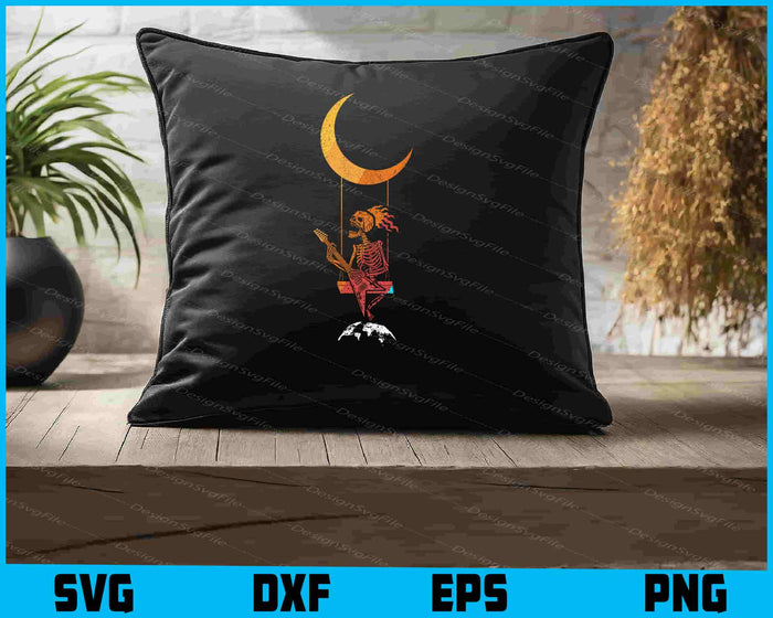 Skeleton Rock On Moon Spooky Halloween Rock Band SVG
