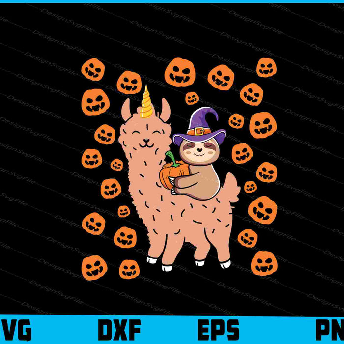 Sloth Riding Llama Pumpkin SVG PNG Printable File  - Premium Cutting Files in SVG, PNG & EPS Formats - Premium SVG Cutting Files for Crafts
