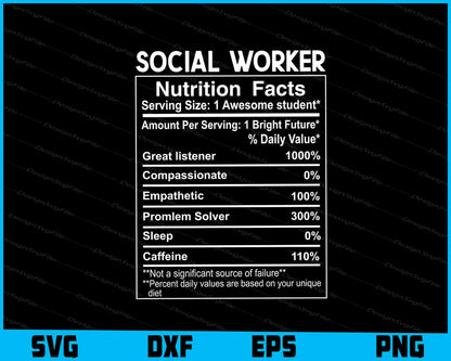 Social Worker Nutrition Facts SVG PNG File