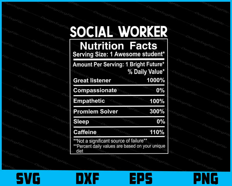 Social Worker Nutrition Facts SVG PNG File