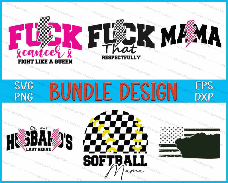 Softball Mama Bundle SVG, Baseball SVG Mama American Flag PNG