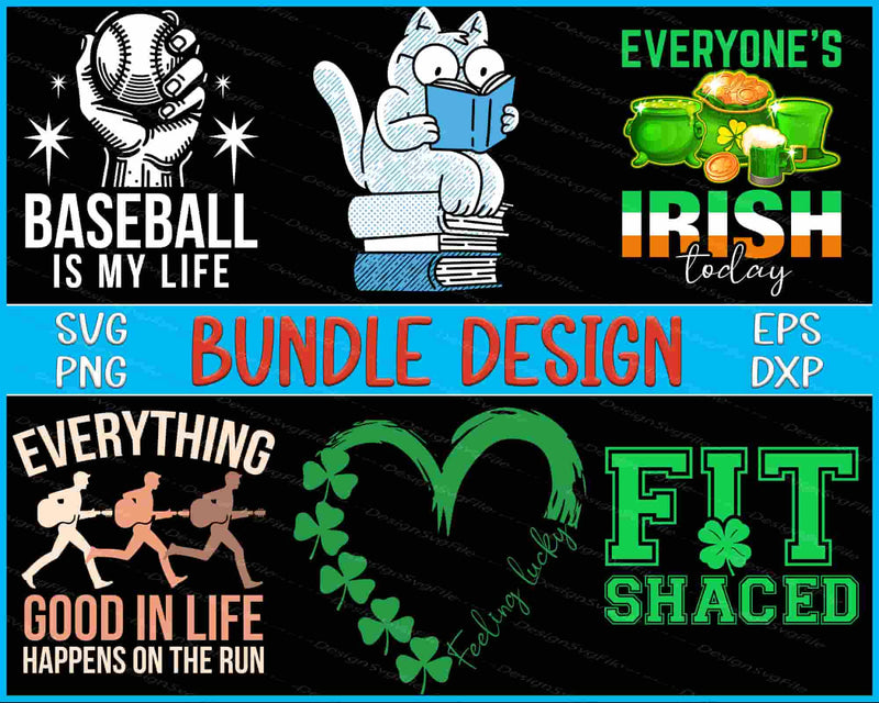 Collection of various graphic designs with text and icons on a black background