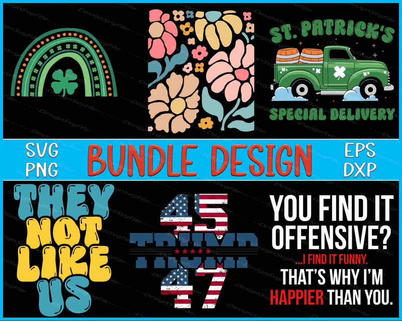 Collection of graphic designs with text and icons on a black background