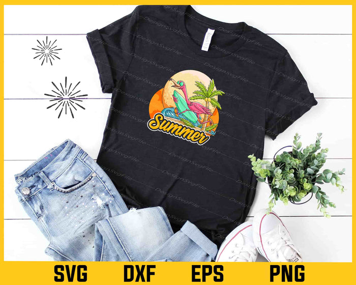Summer Flamingo Surfing Beach Svg Cutting Printable File  - Premium Cutting Files in SVG, PNG & EPS Formats - Premium SVG Cutting Files for Crafts