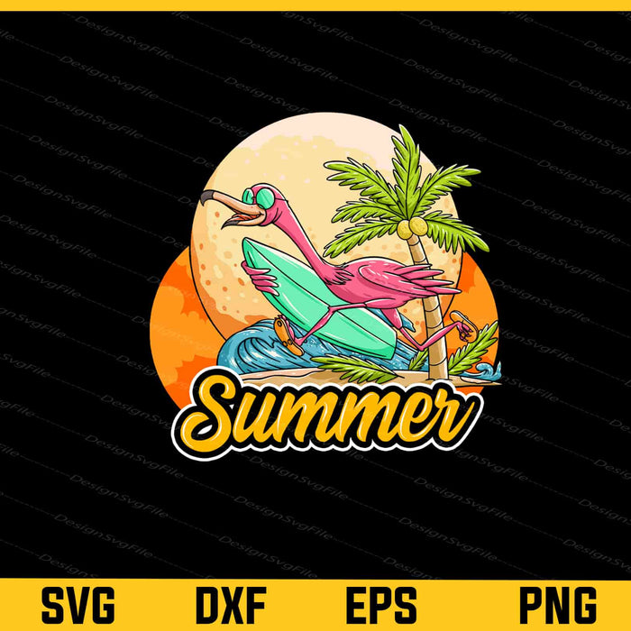 Summer Flamingo Surfing Beach Svg Cutting Printable File  - Premium Cutting Files in SVG, PNG & EPS Formats - Premium SVG Cutting Files for Crafts