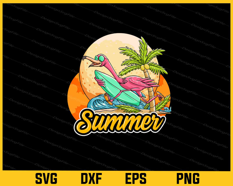 Summer Flamingo Surfing Beach svg