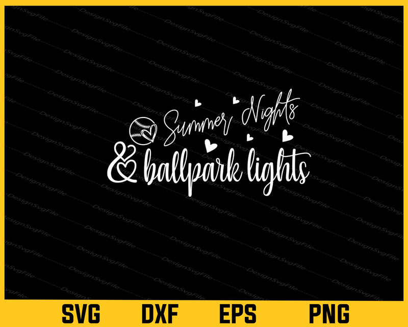 Summer Nights and Ballpark Lights Baseball svg