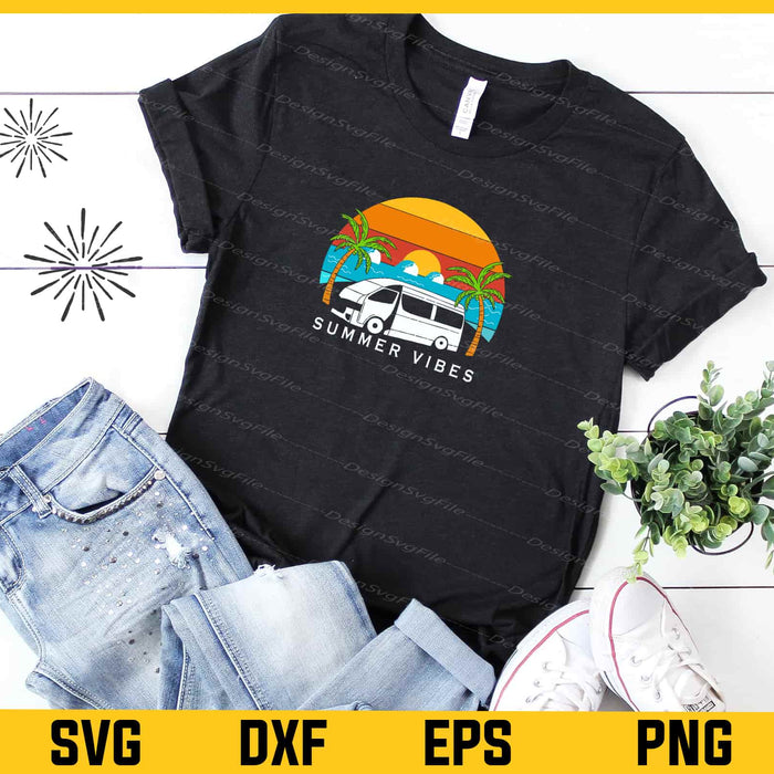 Summer Vibes Travel Vintage Retro Svg Cutting Printable File  - Premium Cutting Files in SVG, PNG & EPS Formats - Premium SVG Cutting Files for Crafts