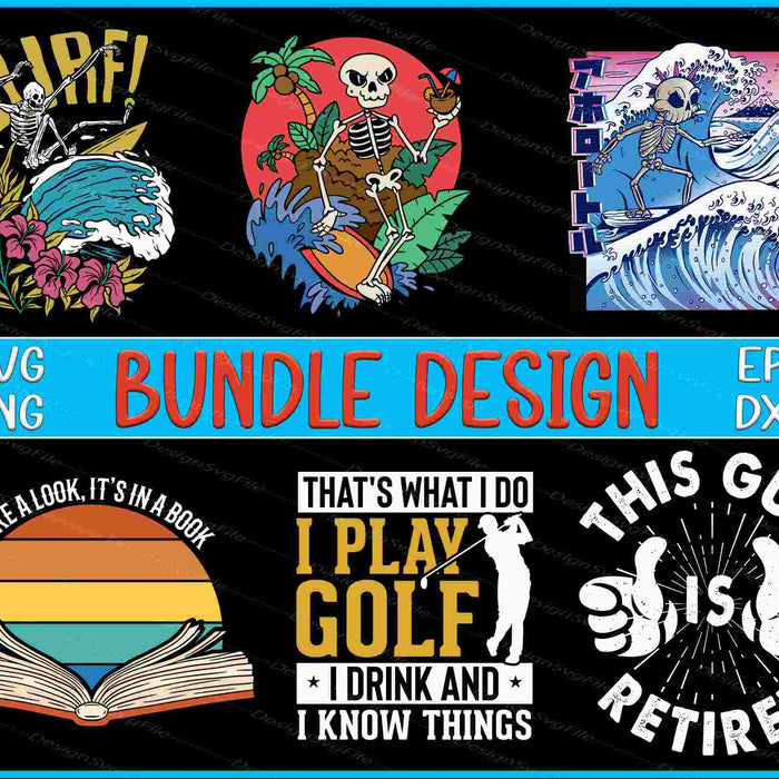 Surf Skeleton Bundle SVG, Play Golf PNG