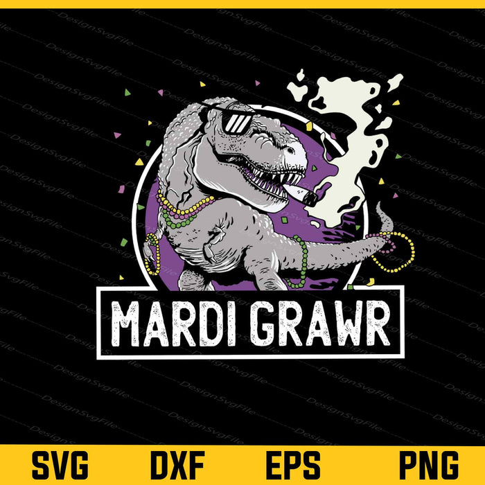 T-rex Mardi Grawr Smoking Svg Cutting Printable File  - Premium Cutting Files in SVG, PNG & EPS Formats - Premium SVG Cutting Files for Crafts
