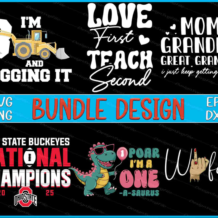 Collection of various text and graphic designs on a black background with colorful text overlay.