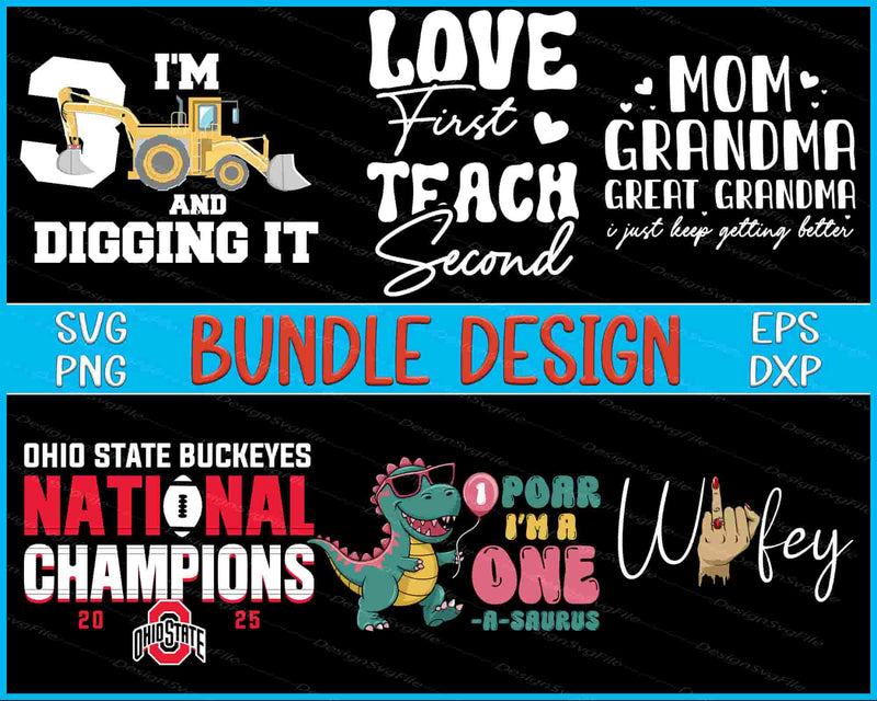 Collection of various text and graphic designs on a black background with colorful text overlay.