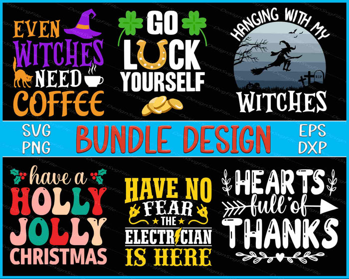 Collection of Halloween and Christmas-themed sayings with graphics on a black background.