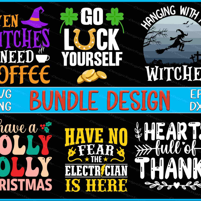 Collection of Halloween and Christmas-themed sayings with graphics on a black background.