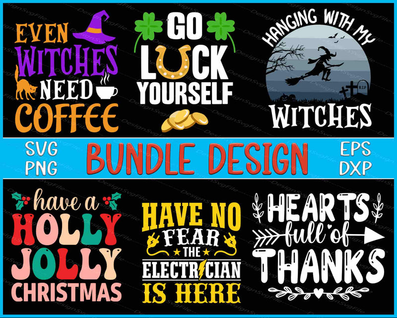 Collection of Halloween and Christmas-themed sayings with graphics on a black background.