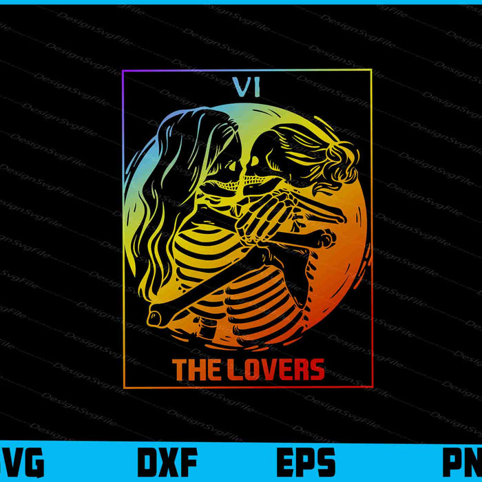 The Lovers Tarot Card Rainbow Occult Goth Lesbian Skeleton SVG