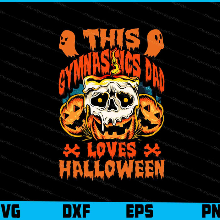 Halloween-themed design with a skull and pumpkins on a black background, featuring file format options at the bottom.