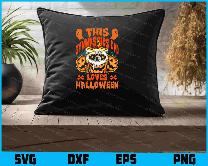 Halloween-themed design with a skull and pumpkins on a black background, featuring file format options at the bottom.
