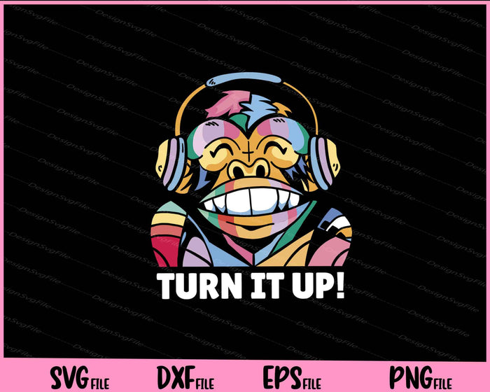 Turn It Up! Monkey Music Svg Cutting Printable Files  - Premium Cutting Files in SVG, PNG & EPS Formats - Premium SVG Cutting Files for Crafts