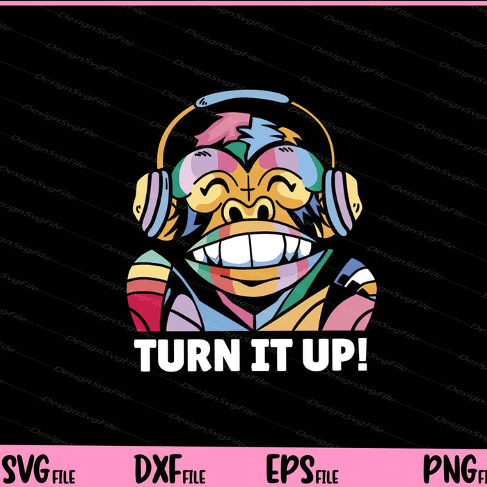 Turn It Up! Monkey Music Svg Cutting Printable Files  - Premium Cutting Files in SVG, PNG & EPS Formats - Premium SVG Cutting Files for Crafts