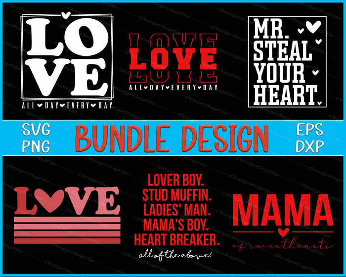 Valentine SVG, Happy Valentine's Day SVG lOVE PNG Hearts Bundle