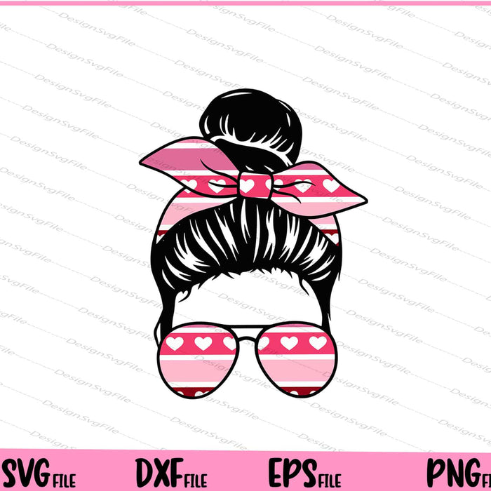 Valentines Messy Bun Sunglasses Svg Cutting Printable Files  - Premium Cutting Files in SVG, PNG & EPS Formats - Premium SVG Cutting Files for Crafts