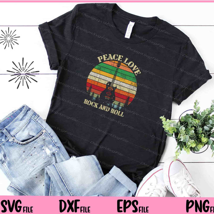 Vintage Peace Love Rock And Roll Guitar Svg Cutting Printable Files  - Premium Cutting Files in SVG, PNG & EPS Formats - Premium SVG Cutting Files for Crafts