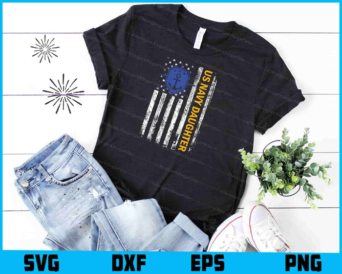 Vintage USA Flag Proud US Navy Daughter Veteran Military SVG