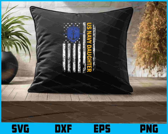 Vintage USA Flag Proud US Navy Daughter Veteran Military SVG