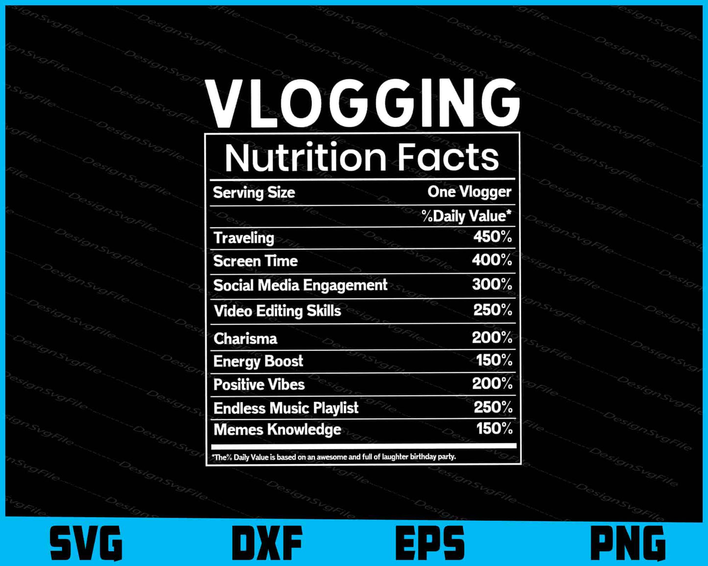 Vlogger Svg Vlogging Nutrition Facts PNG File