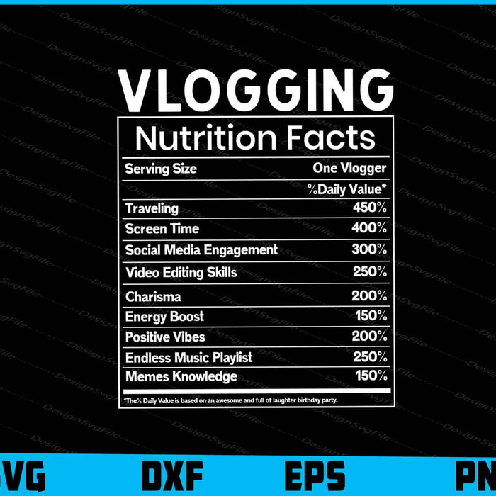 Vlogger Svg Vlogging Nutrition Facts PNG File