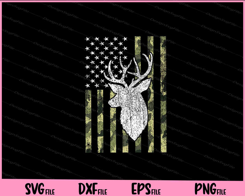 Whitetail Buck Deer Hunting American Camouflage Flag svg
