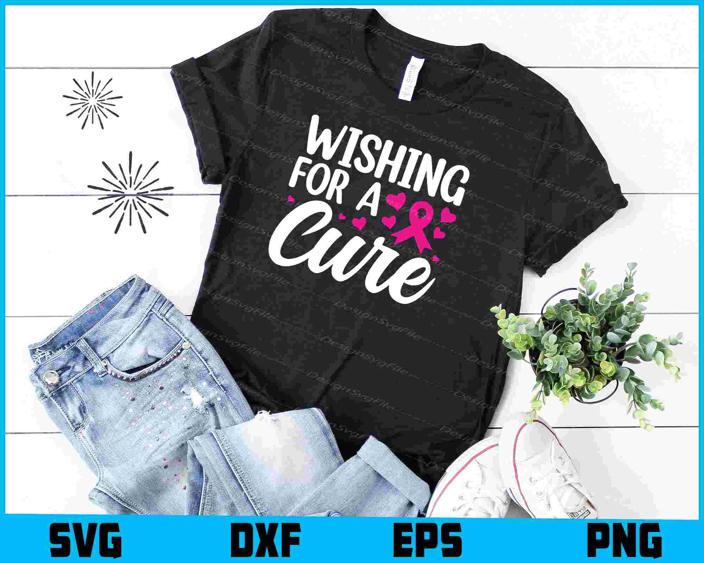 Wishing For A Cure Breast Cancer SVG PNG Digital Printable File  - Premium Cutting Files in SVG, PNG & EPS Formats - Premium SVG Cutting Files for Crafts