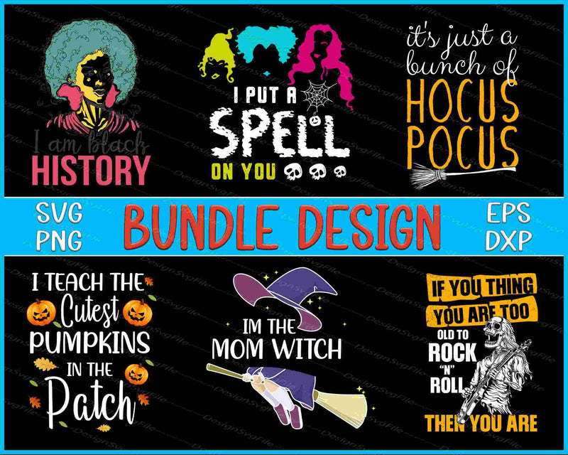 Collection of Halloween-themed graphics with text and graphics on a black background