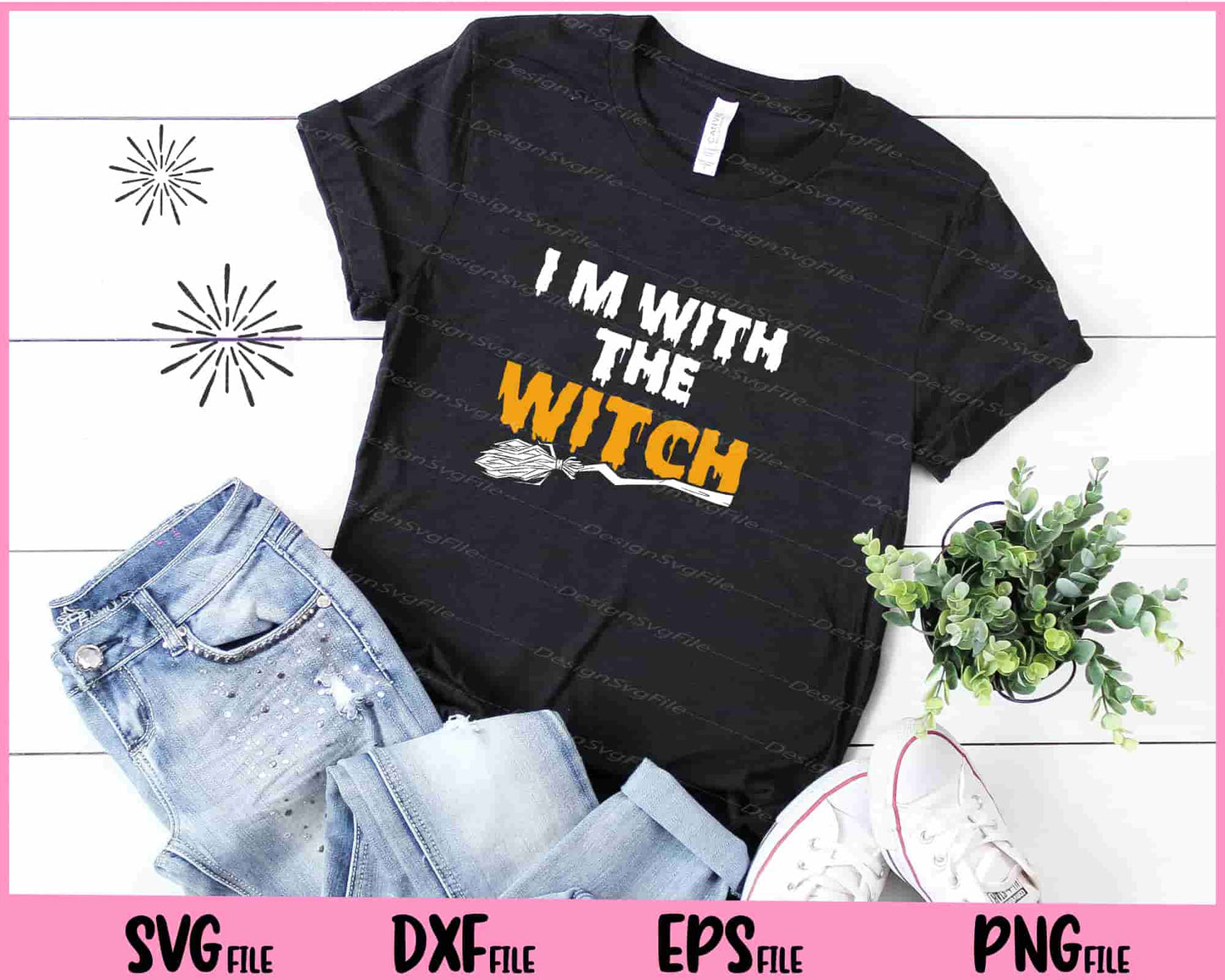 I'm with the witch Halloween Svg Cutting Printable Files  - Premium Cutting Files in SVG, PNG & EPS Formats - Premium SVG Cutting Files for Crafts