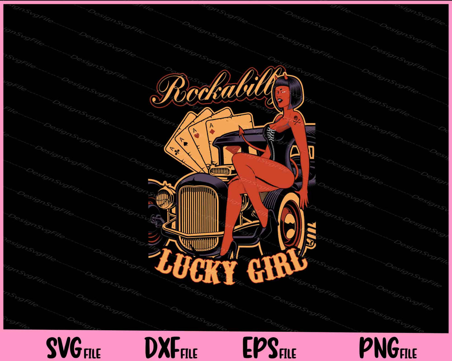 Rockabilly Lucky Girl Svg Cutting Printable Files  - Premium Cutting Files in SVG, PNG & EPS Formats - Premium SVG Cutting Files for Crafts