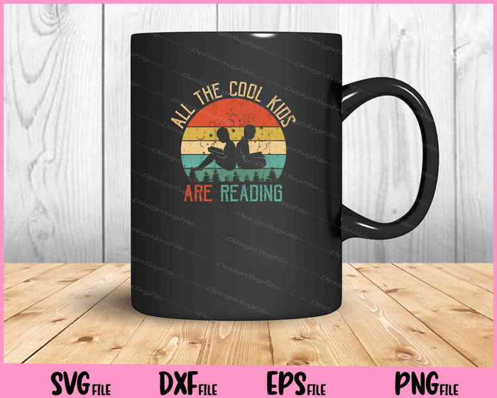 All the Cool Kids are Reading Book Vintage Reto Sunset Svg Cutting Printable Files  - Premium Cutting Files in SVG, PNG & EPS Formats - Premium SVG Cutting Files for Crafts