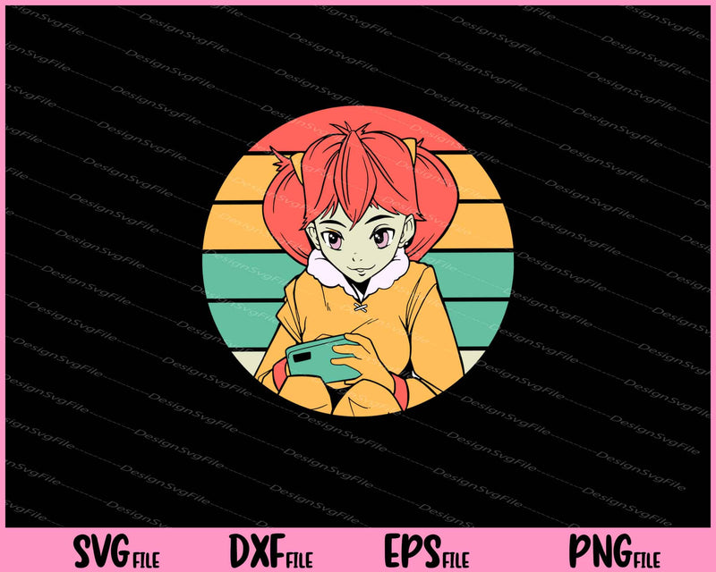 Cute Anime Gamer Girl SVG and PNG Cutting Printable Files