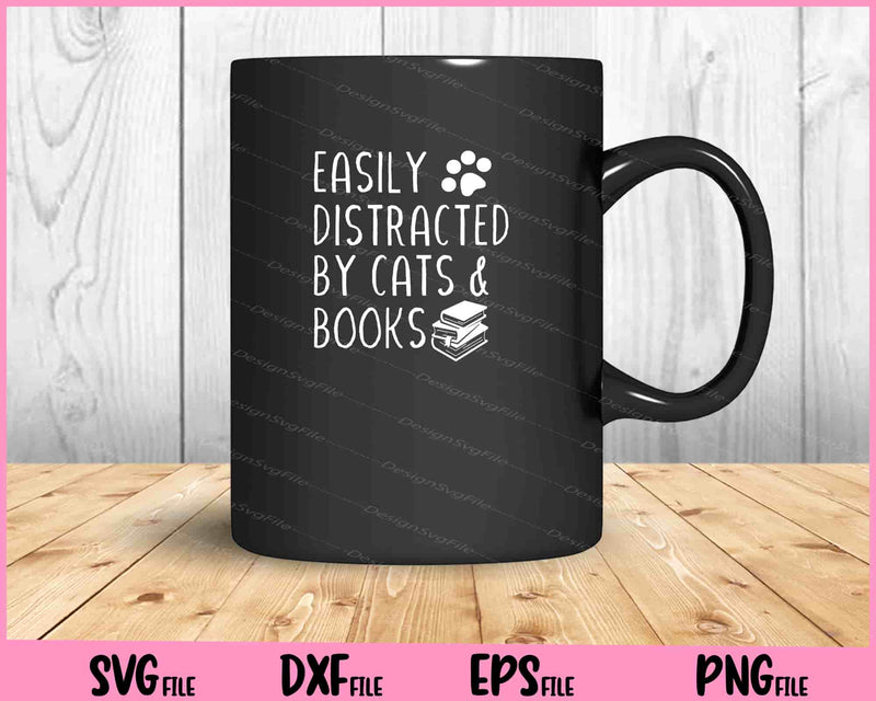 easily distracted by cats and books mug
