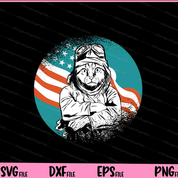 pilot cat American flag Svg Cutting Printable Files  - Premium Cutting Files in SVG, PNG & EPS Formats - Premium SVG Cutting Files for Crafts