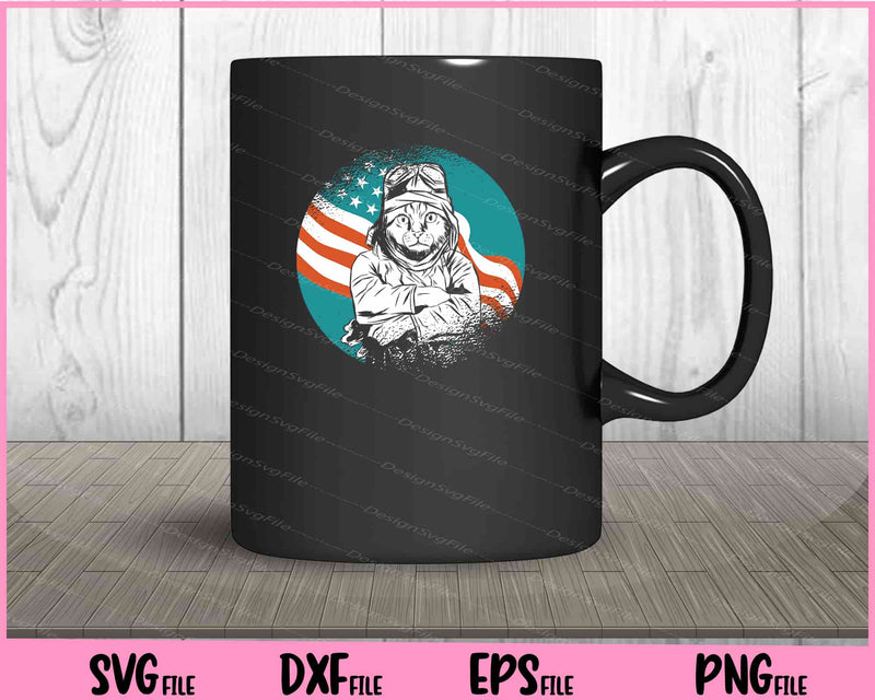 pilot cat American flag mug